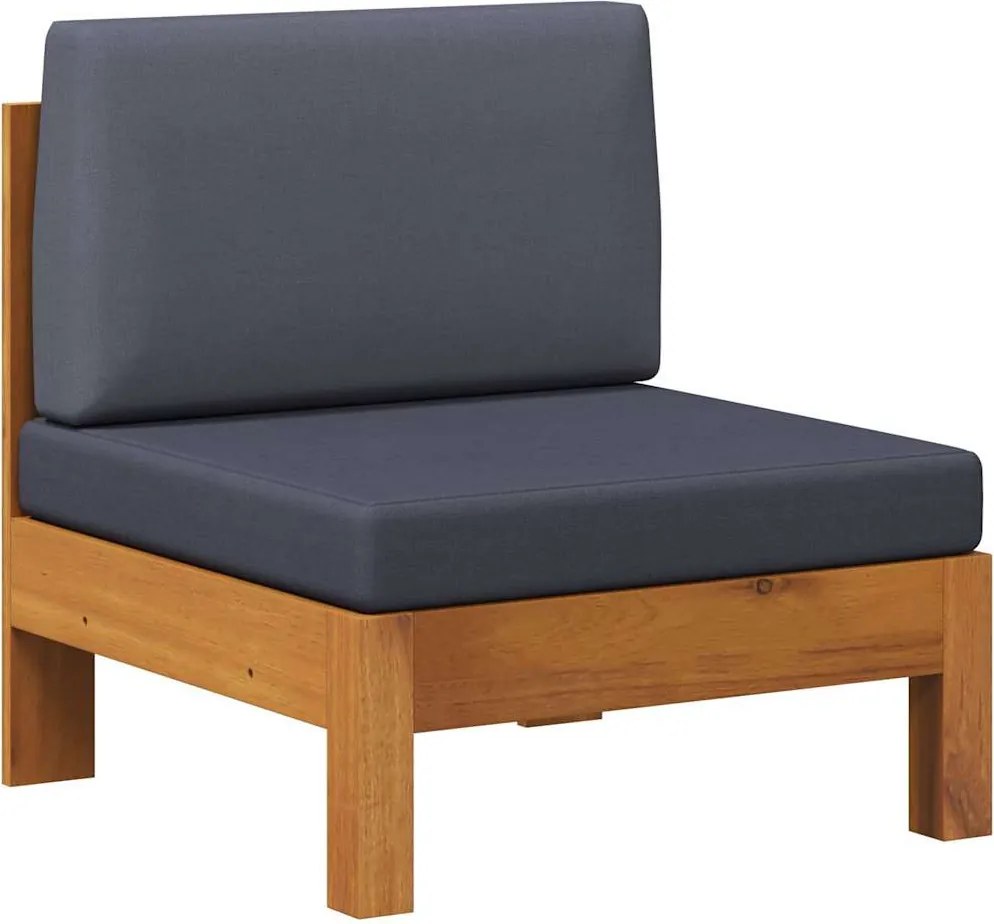 vidaXL tömör akácfa középső kanapé sötétszürke párnákkal