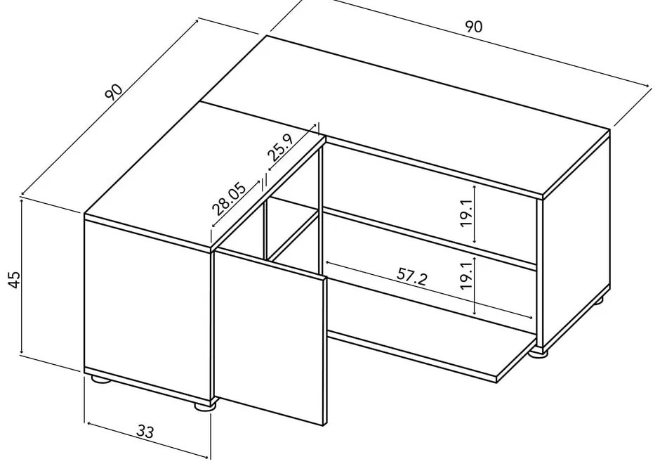 Fehér-natúr színű TV-állvány tölgyfa dekorral 90x45 cm Angle – TemaHome