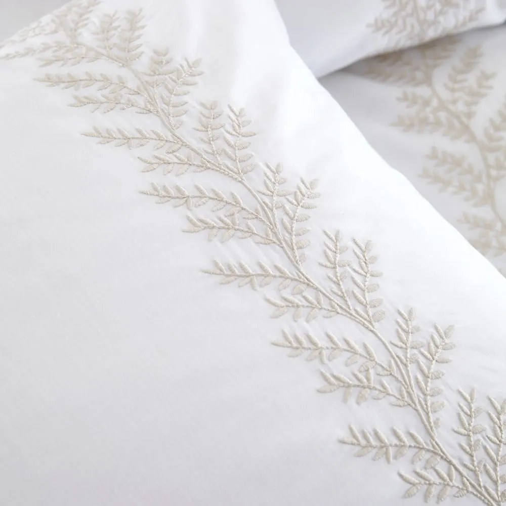 Fehér-bézs kétszemélyes pamut ágyneműhuzat 200x200 cm Embroidery Leaf – Bianca