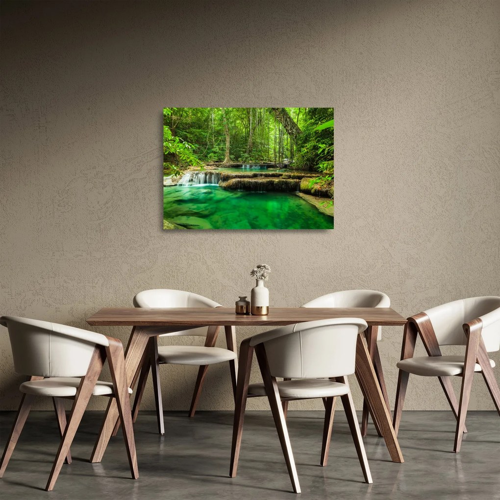 Kép - Erawan vízesés Kanchanaburiban, Thaiföldön (üvegen) (70x50 cm)