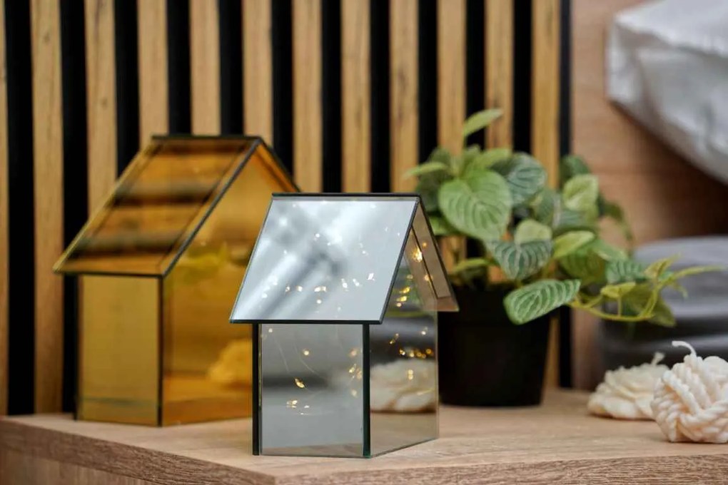LED skleněný domeček ELITE, šedý - více velikostí Méret: S