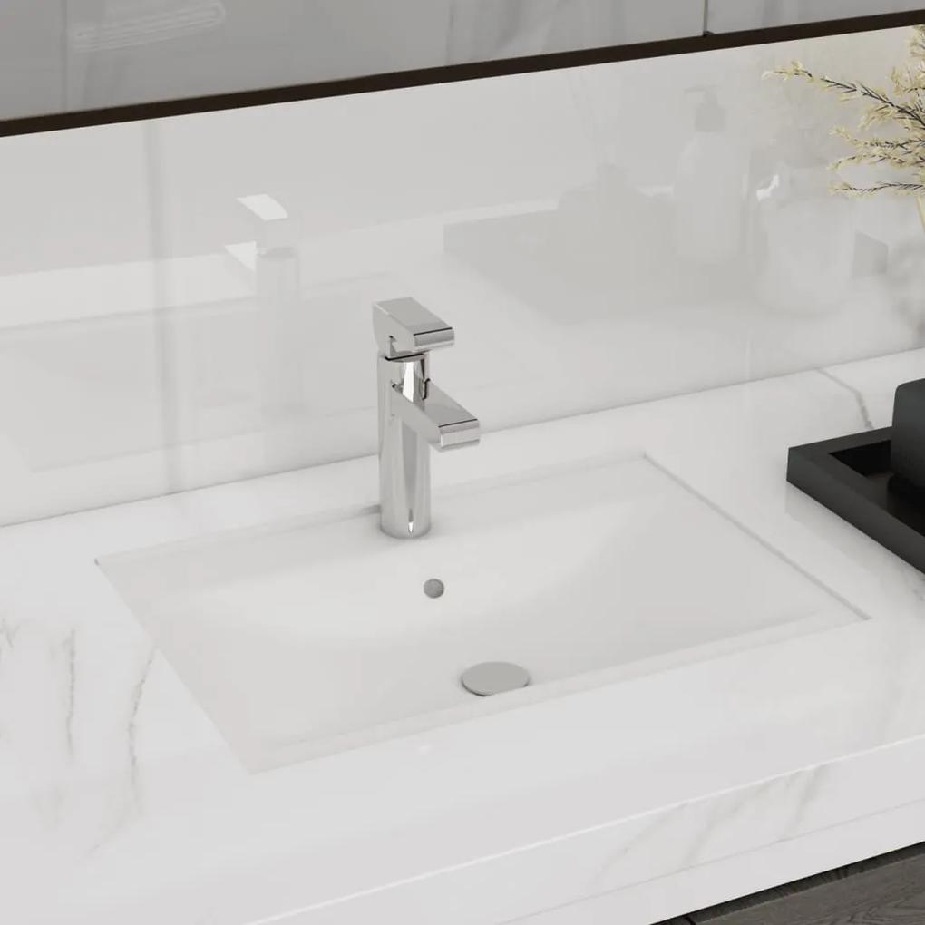 vidaXL Négyszögletes kerámia fürdőszoba mosdókagyló csaptelep és túlfolyó fehér