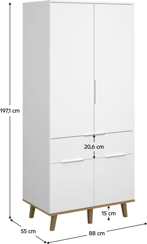 Szekrény 4D1S, fehér/kő tölgy, NEPU