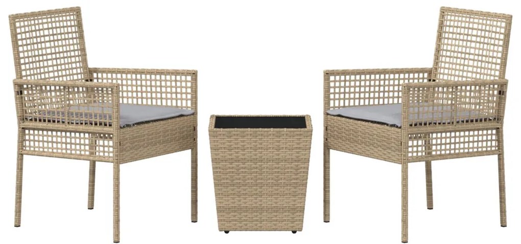 3 darabos Kerti Bistro Szett párnákkal Bézs Poly Rattan