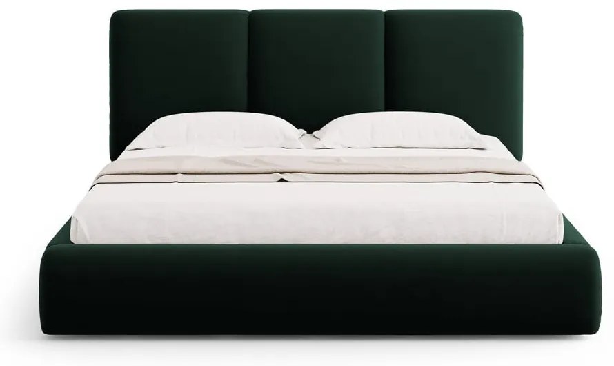 Sötétzöld bársony kárpitozott ágyneműtartós franciaágy ágyráccsal 160x200 cm Brody – Mazzini Beds