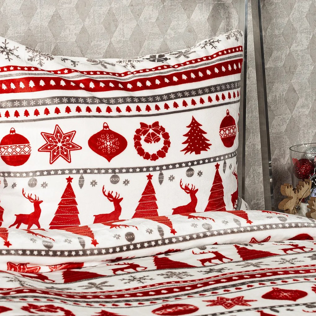 4Home Christmas Time mikroflanel ágyneműhuzat piros, 140 x 220 cm, 70 x 90 cm, 140 x 220 cm, 70 x 90 cm