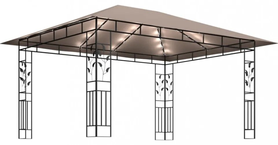 tópszínű pavilon szúnyoghálóval/LED fényfüzérrel 4 x 3 x 2,73 m