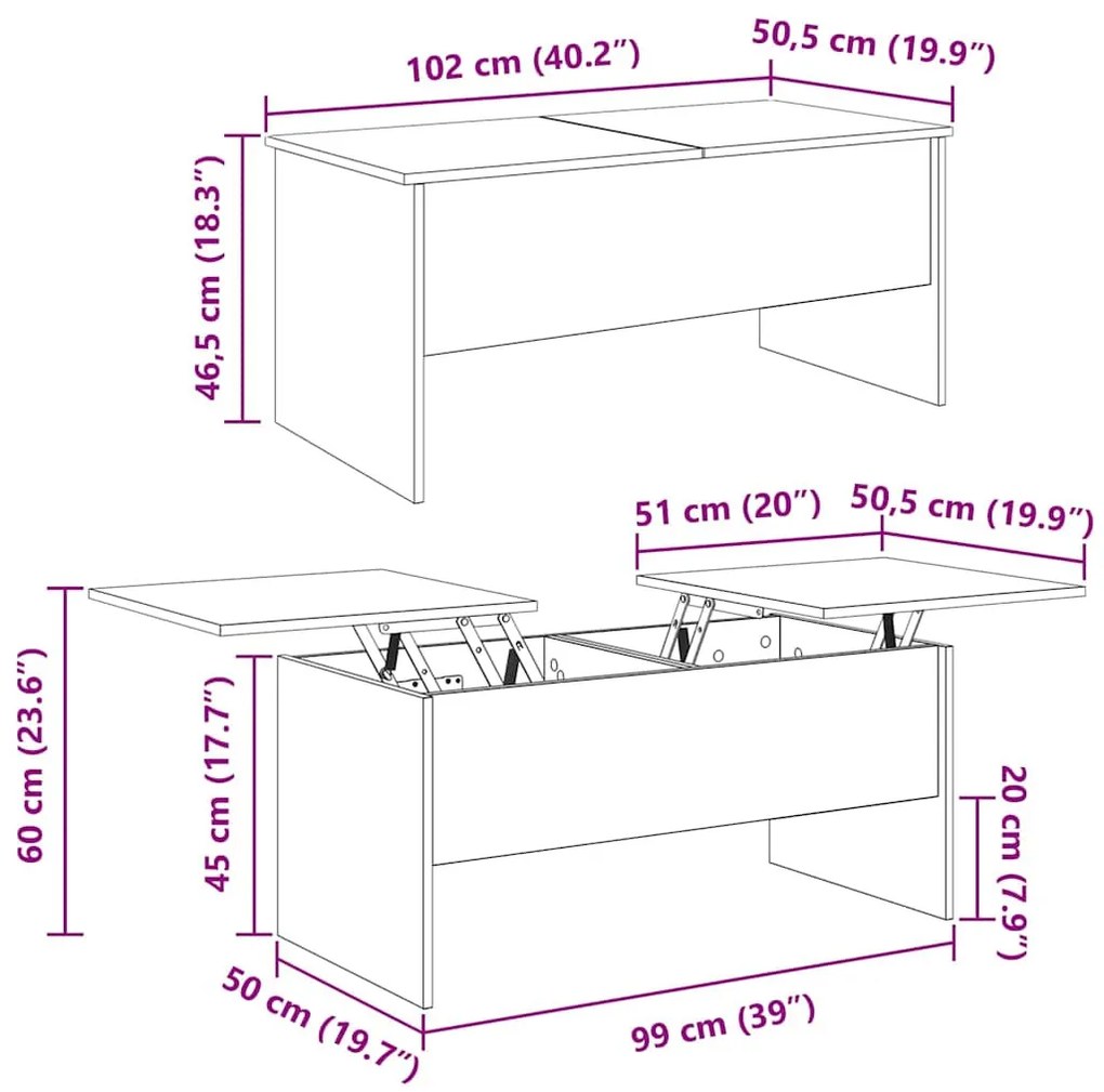 Dohányzóasztal Musta tammi 102 x 50,5 x 46,5 cm Faanyag