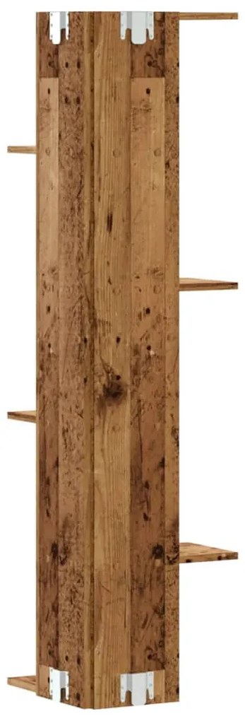 antik fa színű szerelt fa fali sarokpolc 36,5 x 36,5 x 140 cm