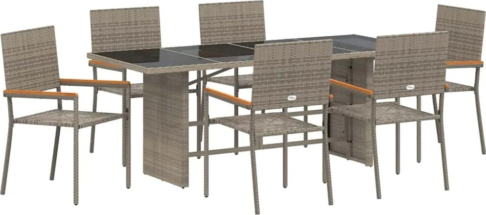 vidaXL Kert étkező szett 7 pcs Szürke polirattan