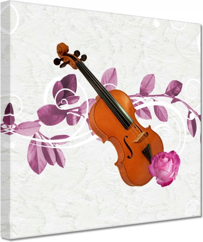 Vászonkép 20x20 Hegedű Zene Virágok