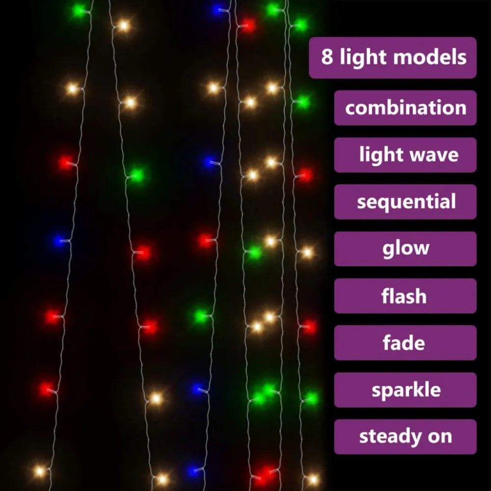 8 funkciós színes fényfüggöny 300 LED-del 3 x 3 m