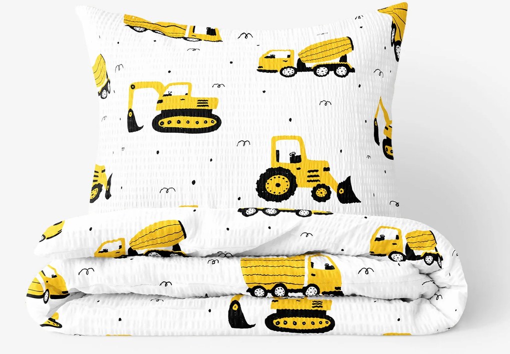 Goldea gyermek krepp ágyneműhuzat - kotrógépek és építkezési eszközök 140 x 200 és 70 x 90 cm