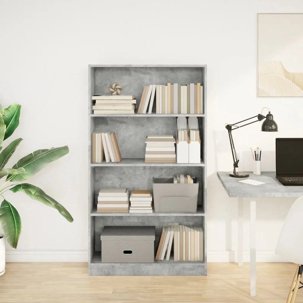 betonszürke szerelt fa könyvespolc 80 x 24 x 143 cm
