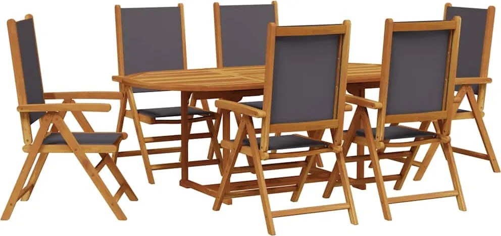 vidaXL 7 részes antracitszürke szövet tömör fa kerti étkezőgarnitúra