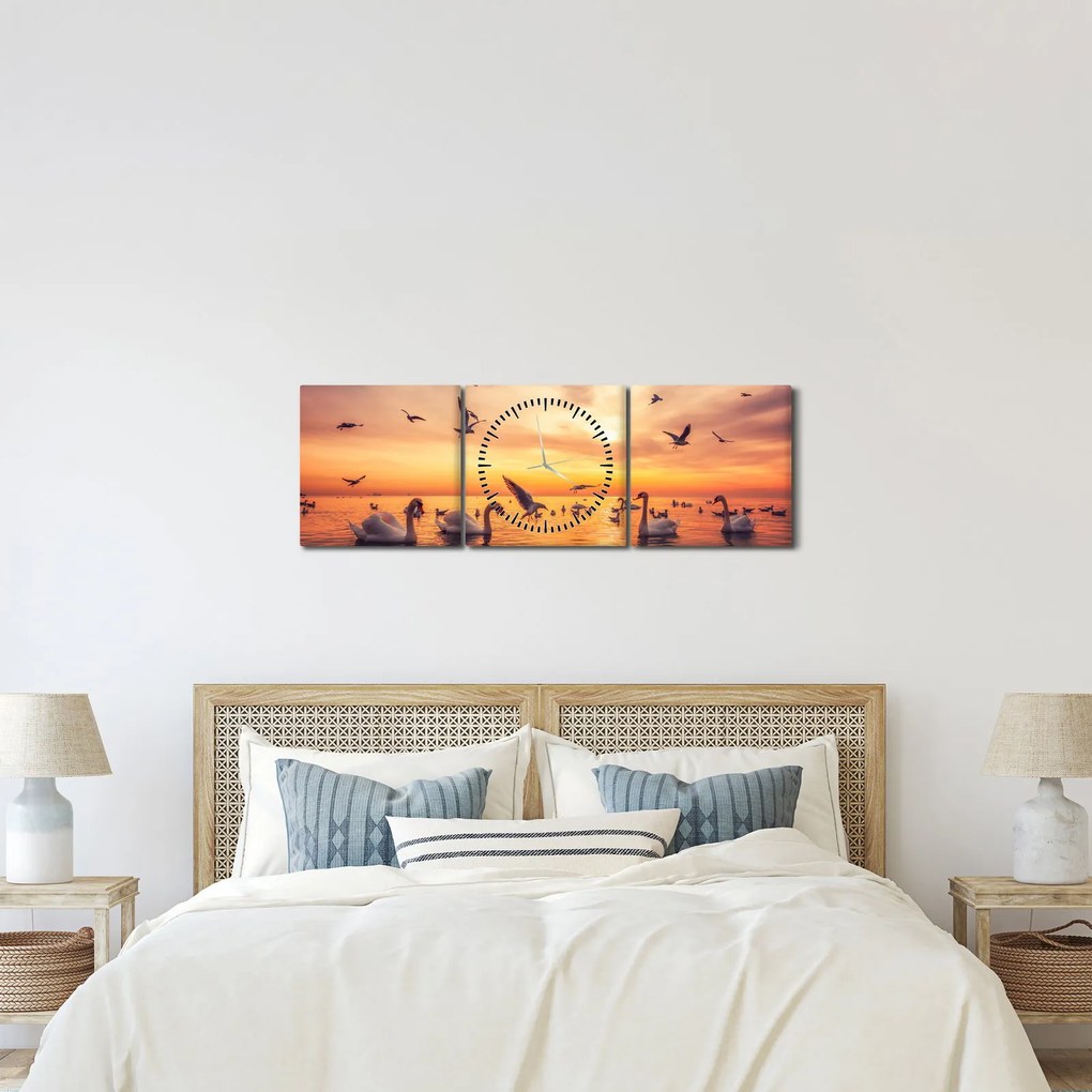 Kép - Hattyúk (órával) (90x30 cm)