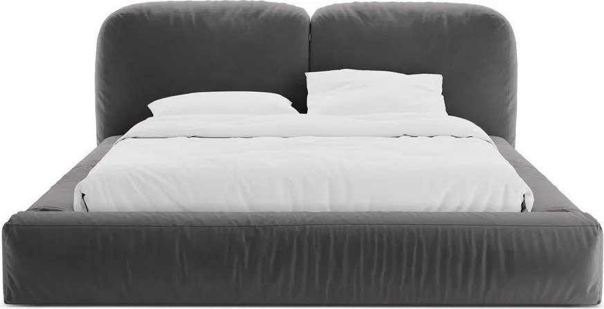 Szürke kárpitozott ágyneműtartós franciaágy ágyráccsal 180x200 cm Martina – Micadoni