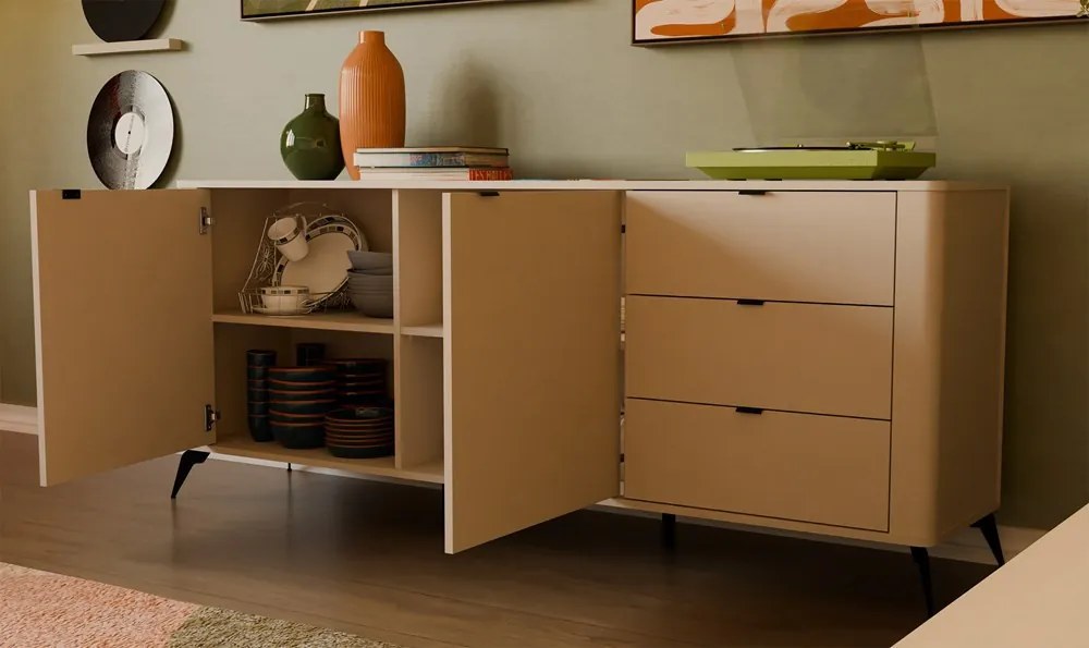 CORDOBA 2D3S komód 183x43x11.5 cm, kasmír- fekete lábakkal