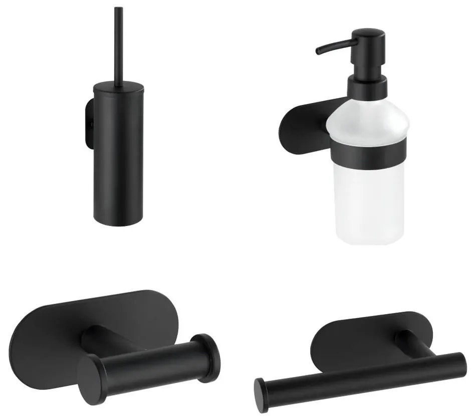 Matt fekete öntapadós rozsdamentes acél fürdőszobai kiegészítő szett Orea – Wenko