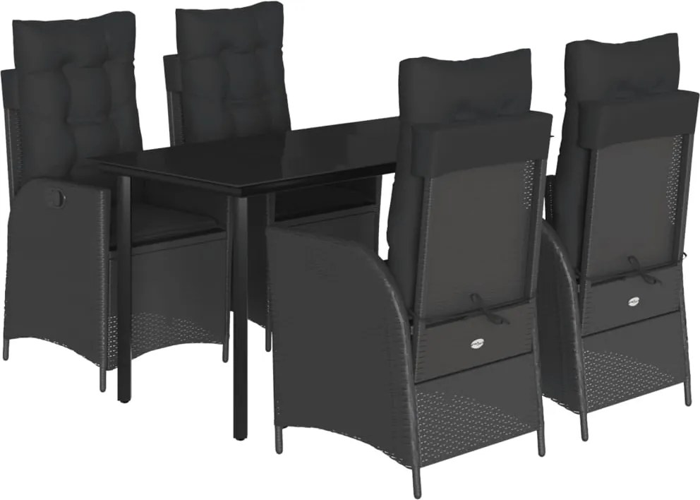 vidaXL 5 részes fekete polyrattan kerti étkezőgarnitúra párnákkal