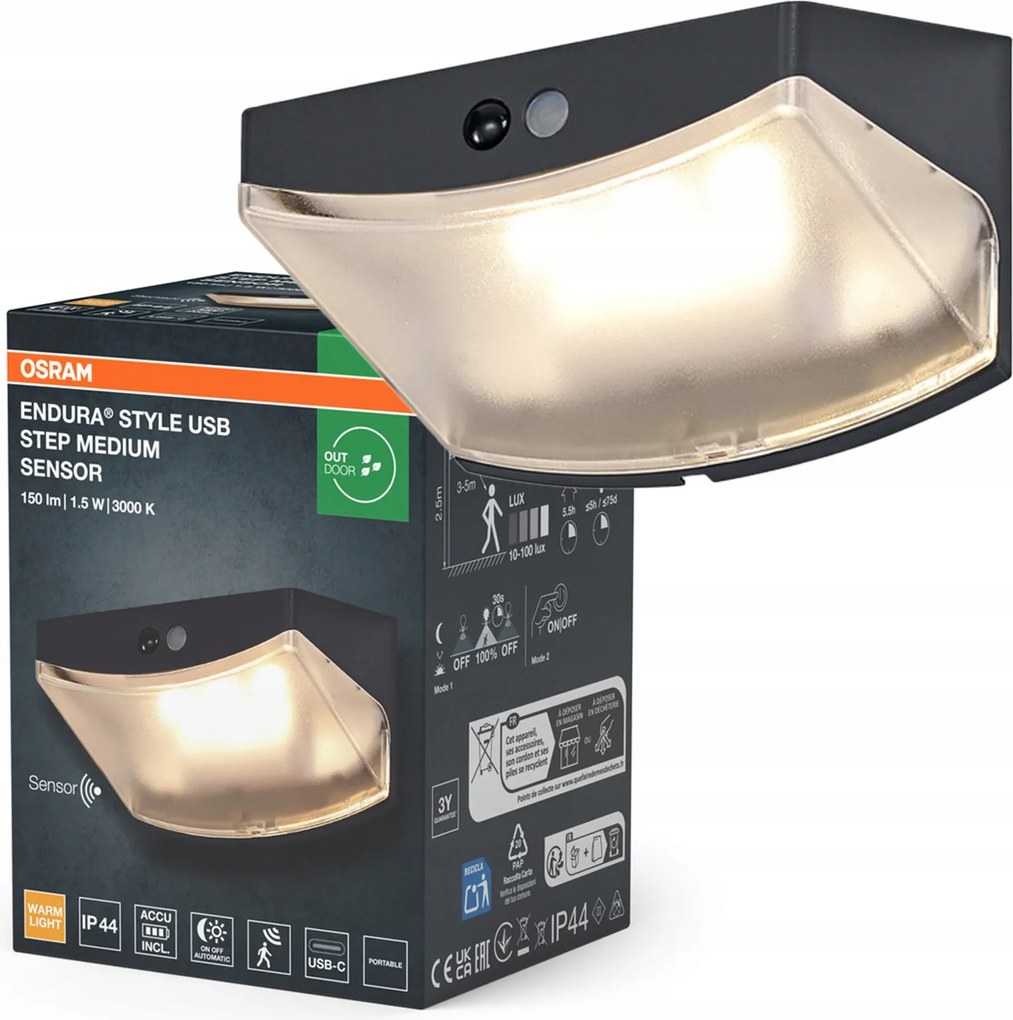 Kerti fali lámpa Led alkonyati mozgásérzékelő 1.5W 3000K IP44 Endura