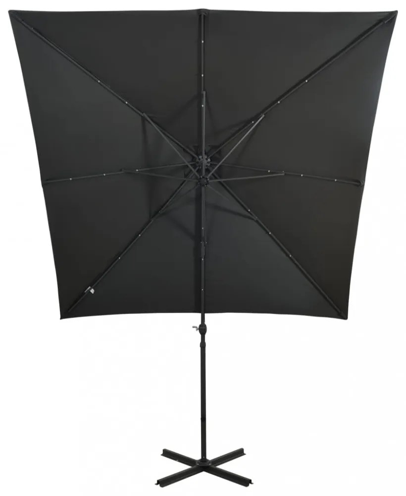 antracitszürke konzolos napernyő rúddal és LED-fényekkel 250 cm