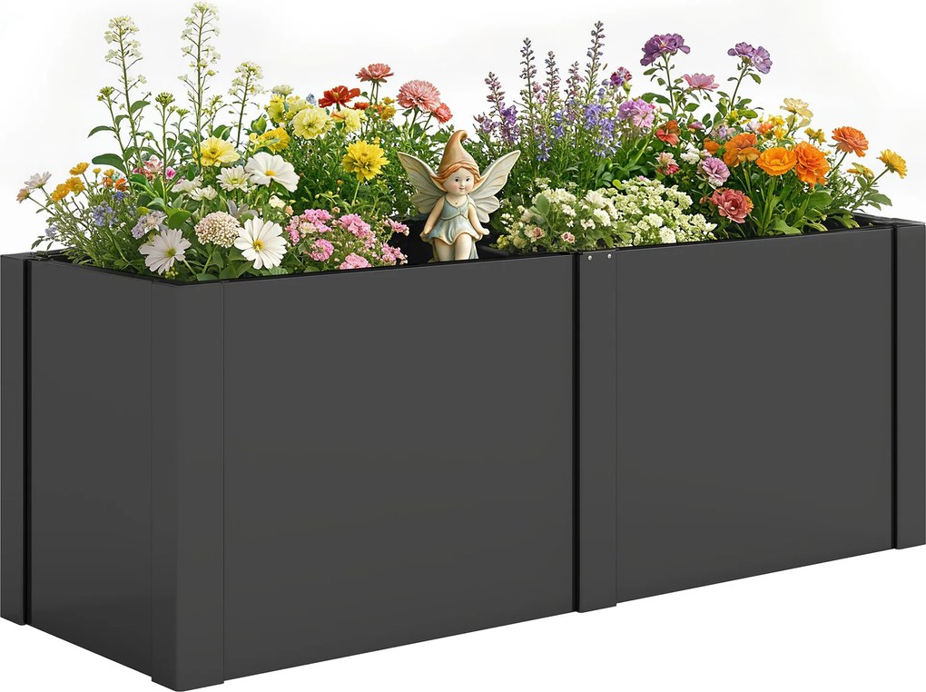 Outsunny fém emelt kerti ágyás 150 x 53 x 55 cm — horganyzott, UV-álló, nyitott aljú, elválasztóval | Aosom