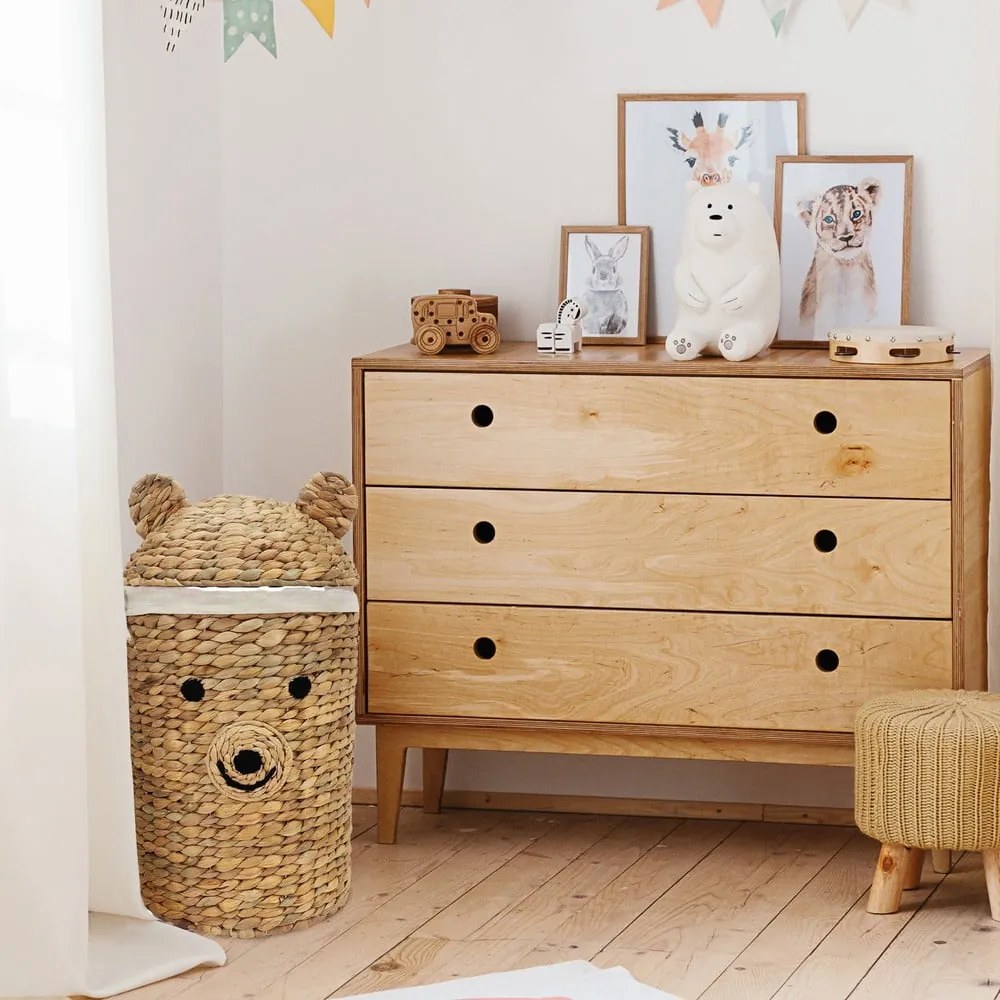 Natúr színű vízijácint játéktároló kosár ø 30x56 cm Bear – Compactor