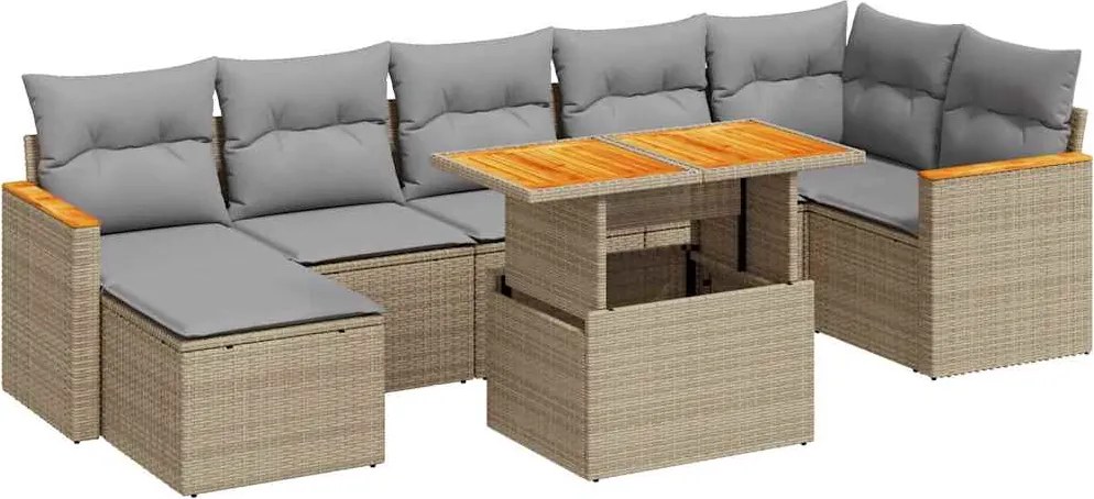 vidaXL 8 részes bézs polyrattan akácfa kerti ülőgarnitúra párnával