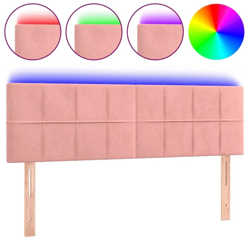rózsaszín bársony LED-es fejtámla 144x5x78/88 cm