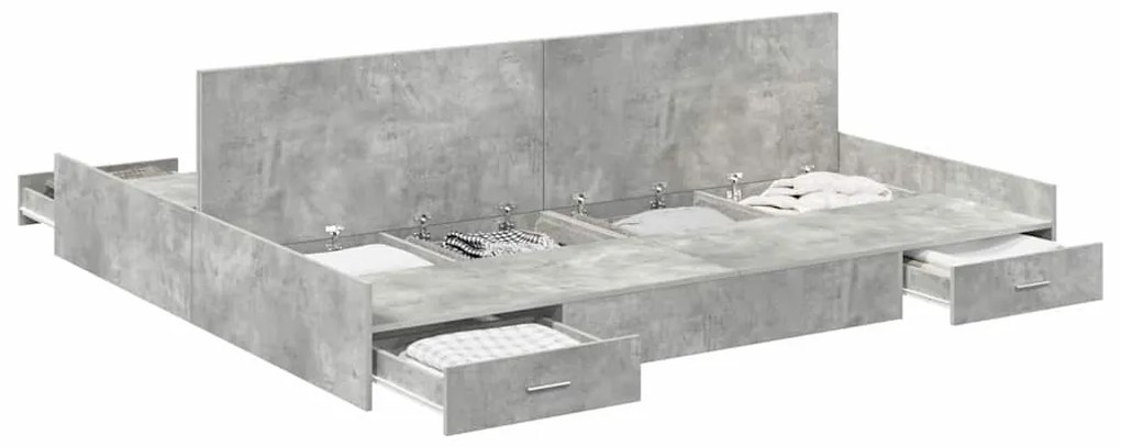 Ágykeret tárolóval fiókkal Beton szürke 200 x 200 cm Faanyag