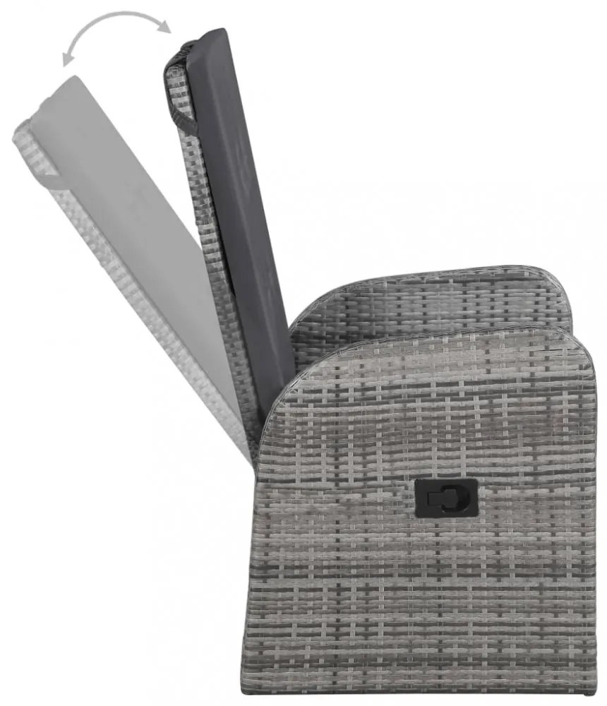 2 db szürke dönthető háttámlás polyrattan kerti szék párnával
