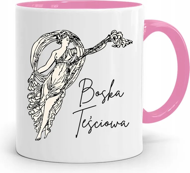 Rózsaszín Bögre Ajándék Anyósnak Isteni Anyós fényképes nyomtatással