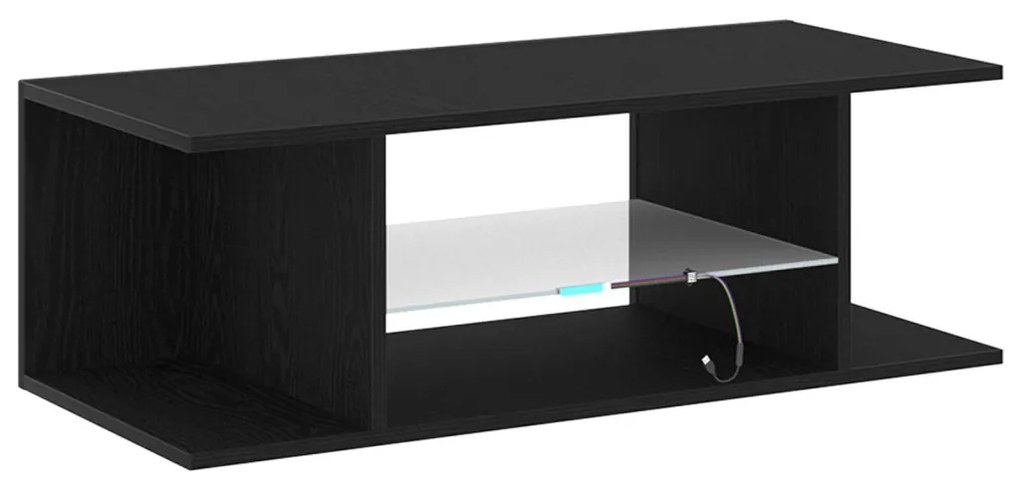TV Szekrény LED Fényekkel, Fekete, Tömörfa, 90x39x30 cm