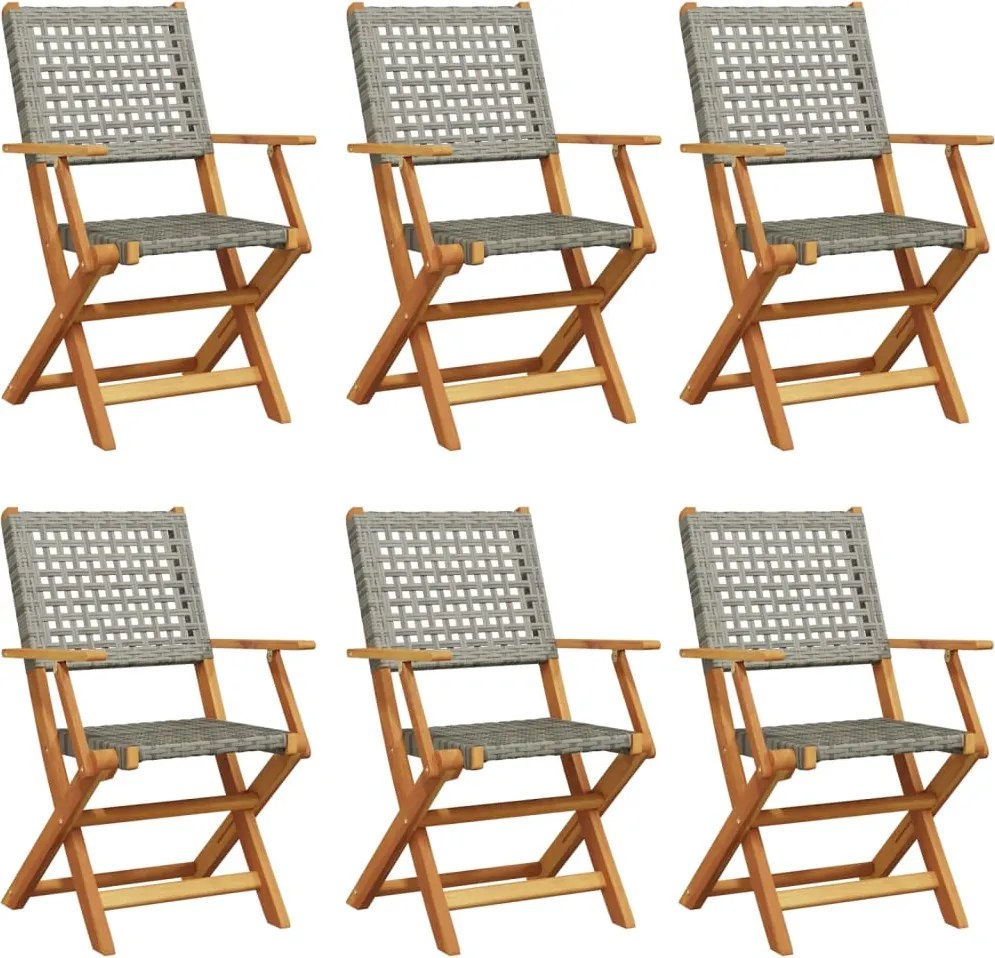 vidaXL 6 db szürke polyrattan és tömör fa összecsukható kerti szék
