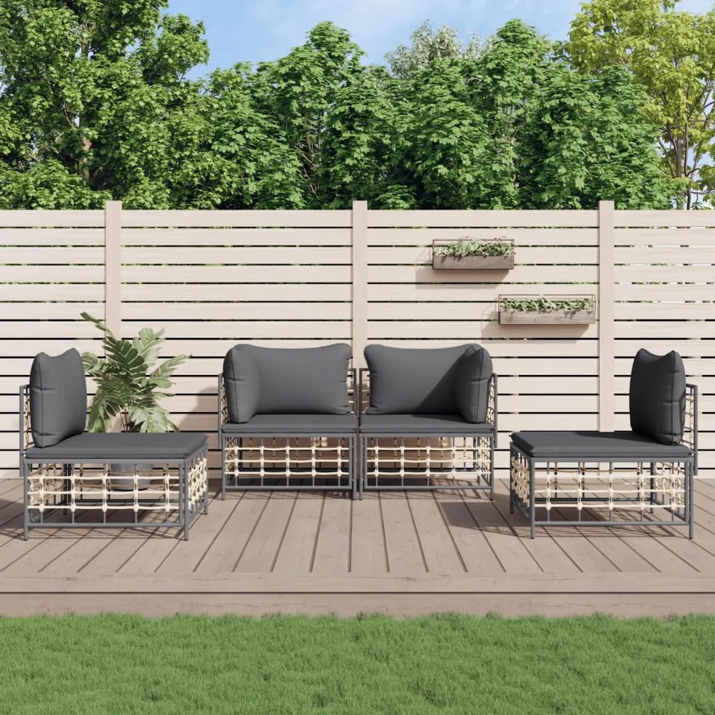 4 részes antracitszürke polyrattan kerti ülőgarnitúra párnákkal