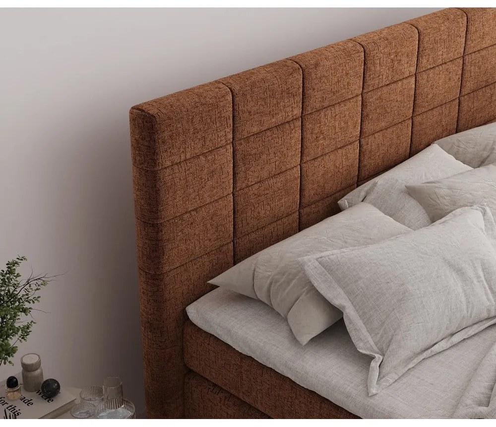 Narancssárga ágyneműtartós boxspring ágy 200x200 cm Ava – Maison de Rêve