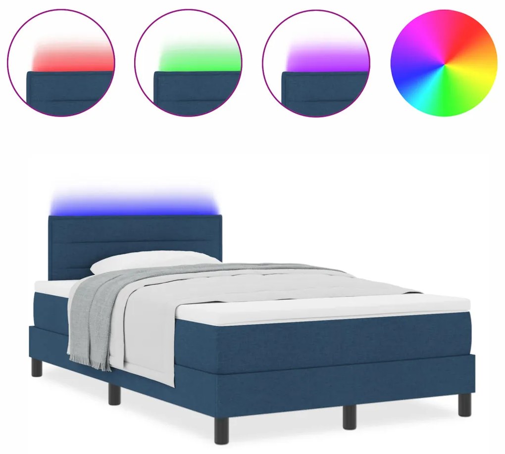 Boxspring Ágy Mattress-szel és LED Kék 120x200 cm Szövet