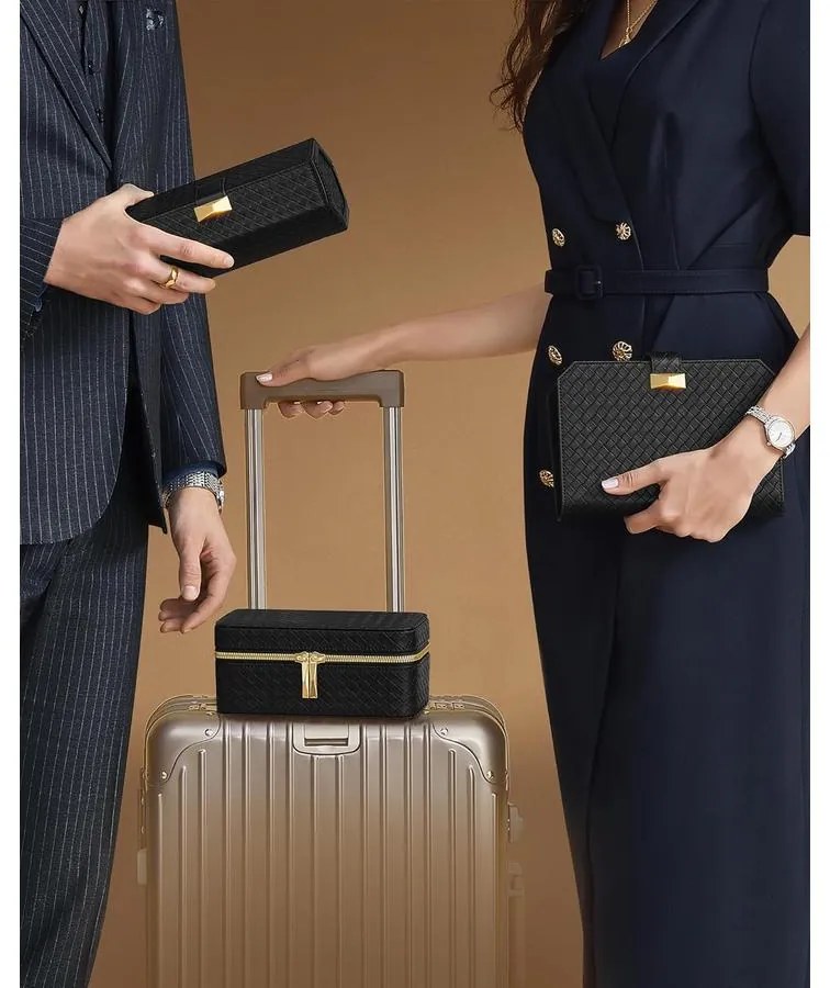 3 nyílásos óra utazótok, óradoboz 3 órához, tinta fekete felület, palaszürke bélés