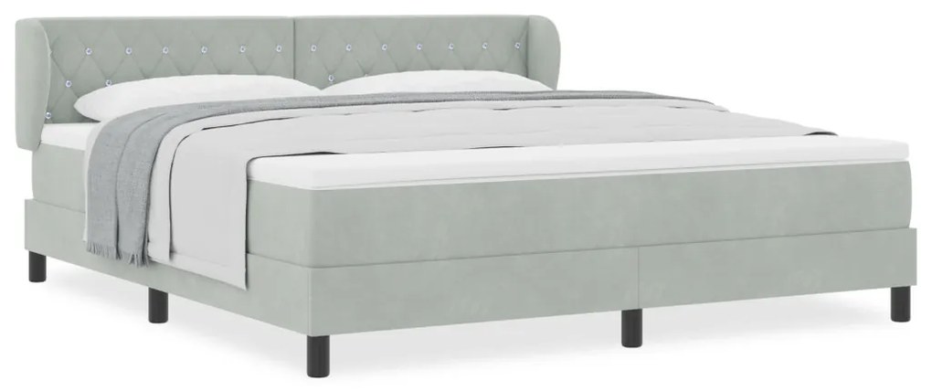 Boxspring Ágy Matrac Kivilágos Szürke 180x200 cm Bársony