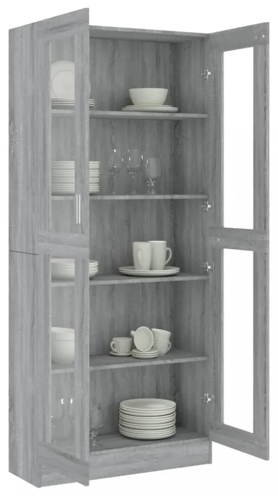 szürke sonoma szerelt fa vitrinszekrény 82,5x30,5x185,5 cm