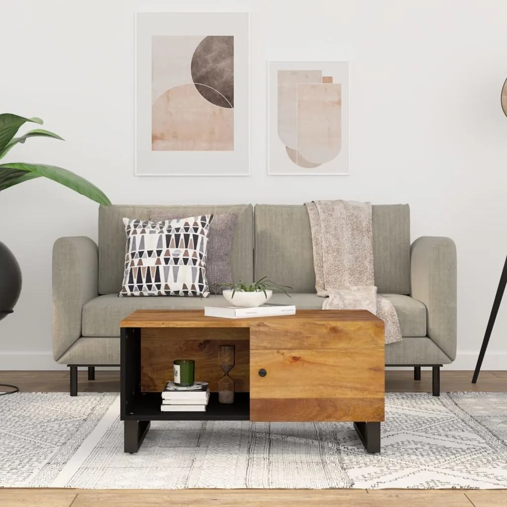 Tömör mangófa és szerelt fa dohányzóasztal 80 x 50 x 40 cm