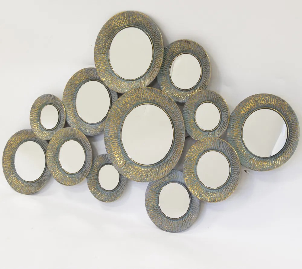 Kör alakú fali tükör kompozíció bronz színű fém keretben 81,5x128x5cm