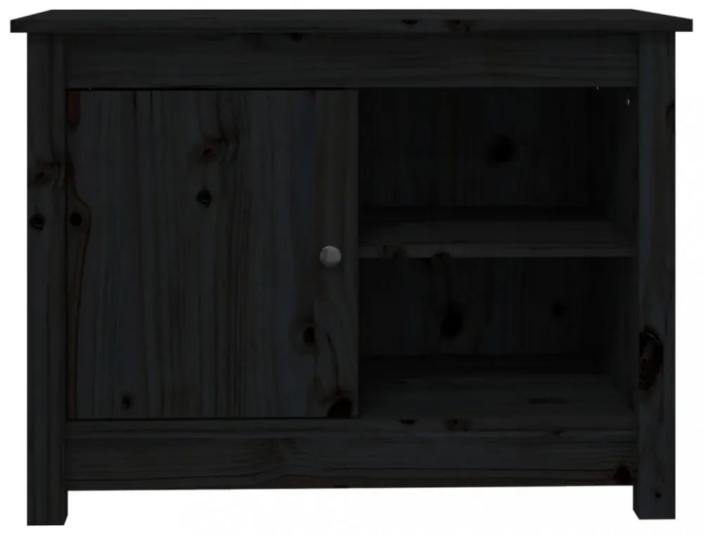 fekete tömör fenyőfa TV-szekrény 70 x 36,5 x 52 cm