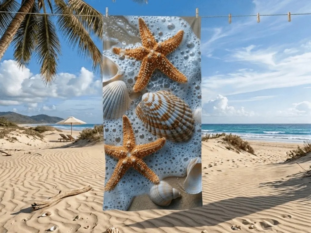 Gyorsan száradó strand fürdőlepedő SEA STARS színes 70 x 140 cm, 100% mikroszál