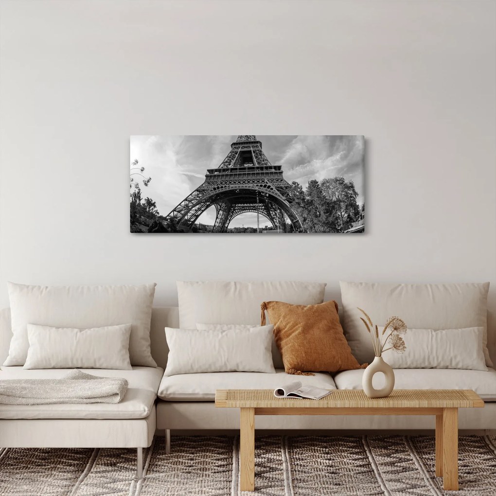 Kép - Eiffel-torony, fekete-fehér (120x50 cm)