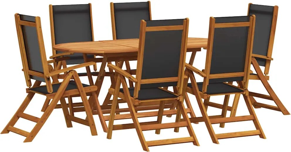 vidaXL 7 darabos tömör akácfa kültéri étkezőszett