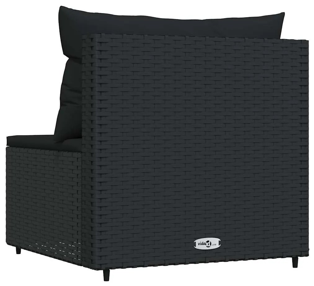 Fekete polyrattan kerti középső kanapé párnákkal