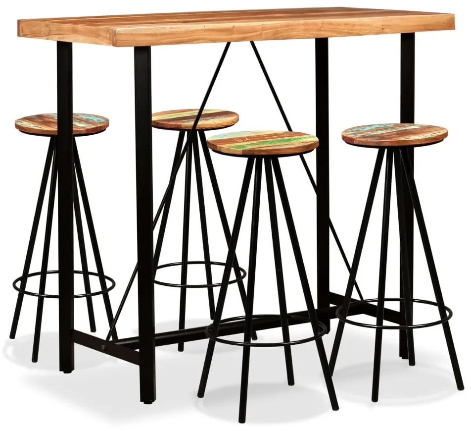 5-részes tömör akácfa és újrahasznosított fa bárszett