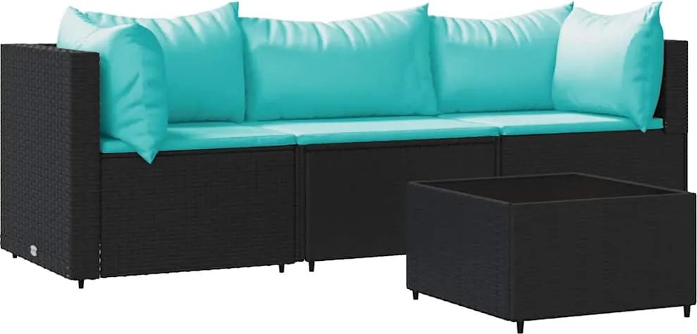 vidaXL 4 részes fekete polyrattan kerti ülőgarnitúra párnákkal